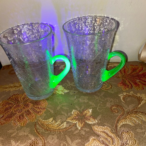 Crackle Glass Mugs with Neon Green Handles - Picture 1 of 4